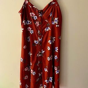 Red Floral Dress With Buttons And Cinched Back DISCOUNTED SHIPPING